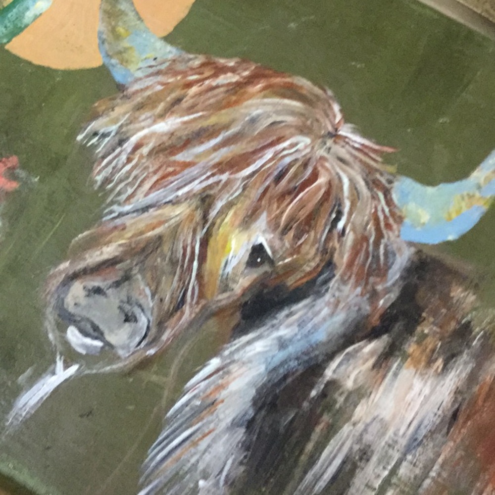 OOAK original artwork acrylic painting farmhouse cowgirl rodeo cabin shaggy cow - Picture 7 of 7